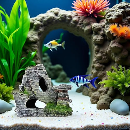 Artificial Moss Rock Aquarium Stone Cave – Resin Fish Tank Decor for Hiding and Landscaping, Small Mountain Terrain Ornament, Natural-Looking Habitat for Fish, Shrimp, and Reptiles, Decoration