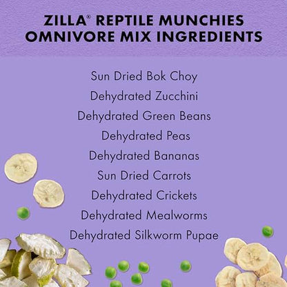 Zilla Reptile Munchies, Omnivore Mix, Dehydrated and Sun Dried Vegetables and Insects, 4 Ounces