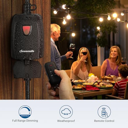 DEWENWILS Outdoor Dimmer for String Lights, Remote Dimmer Switch, Weatherproof Dimmer Plug, 100FT Range, Compatible with Dimmable LED/Tungsten Bulbs - style: Black Dimmer