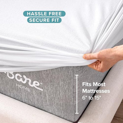 Bare Home Queen Size Mattress Protector - 100% Waterproof & Breathable - Premium Cooling Mattress Cover - Protects Against Spills - Vinyl Free Noiseless - Protect Your Mattress (Queen, White) - color: White, size: Queen