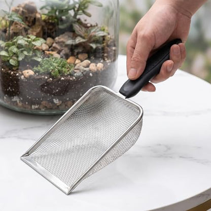 ibasenice Fine 6-Mesh Litter Sifter, Bearded Dragon Poop Scoop, Reptile Substrate Scoop, Metal Terrarium Cleaning Tool for Leopard Gecko Enclosures Mesh Size 3.8X3.8mm