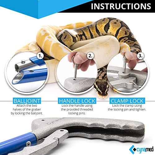 Cynamed 43" Long Reach Snake Tongs Reptile Grabber Catcher, Stainless Steel & Wide Jaw Pick-up Handling Tool