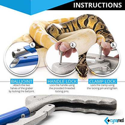 Cynamed 43" Long Reach Snake Tongs Reptile Grabber Catcher, Stainless Steel & Wide Jaw Pick-up Handling Tool