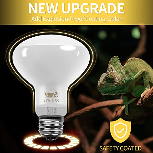 LUCKY HERP New Upgrade 75W Reptile Heat Lamp Bulb (3rd Gen, Safer), Amphibian Basking Spot Light Bulb, UVA Reptile Daylight Bulb for Turtle, Bearded Dragon, Lizard Heating Use (2 Pack) - color: 3rd Gen 75w Heat Lamp, size: 3rd Gen Reptile Heat Lamp