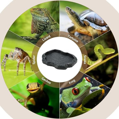 AYNEFY Reptile Food Water Rock Bowls,Resin Reptile Feeder Lizard Feeding Dish Amphibian Feeder Bowl Terrarium Decor for Bearded Dragons Leopard Gecko Frog Snake(Emerald - size: M