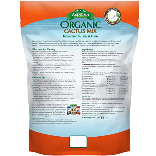 Espoma Organic Cactus Potting Soil Mix, Natural & Organic Soil for Cactus, Succulent, Palm, and Citrus Grown in containers Both Indoors and Outdoors, 4 qt, Pack of 1 - size: Pack of 1
