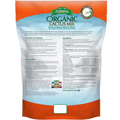 Espoma Organic Cactus Potting Soil Mix, Natural & Organic Soil for Cactus, Succulent, Palm, and Citrus Grown in containers Both Indoors and Outdoors, 4 qt, Pack of 1 - size: Pack of 1