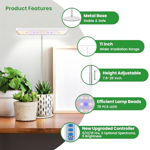 Wiaxulay Grow Light, 78 LED Plant Light for Indoor Plants, Full Spectrum Desktop Growing Lamp with Auto Timer 6/12/16 Hrs, 3 Lighting Modes, 5 Dimmable Levels, Height Adjustable 7.8"-26", 1 Pack - size: 1 Pack(White)