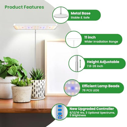 Wiaxulay Grow Lights for Indoor Plants, 78 LEDs Full Spectrum Plant Grow Light, Desk Grow Light with Auto Timer 6/12/16 Hrs, 3 Lighting Modes, 5 Dimmable Levels, Height Adjustable 7.8"-26", 3 Pack - size: 3 Pack(White)