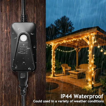 Outdoor Dimmer for String Lights,Plug-in Dimmer Switch 100FT Remote Control & Timer (2H/4H/6H/8H),Waterproof Light Dimmer for Outdoor & Indoor Use,Compatible with Dimmable LED/Tungsten/Patio Lights