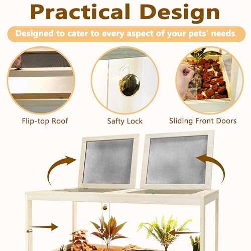 Prolee 81 Gallon Reptile Terrarium Tank 48 Inch Lizard Tank Bearded Dragon Tank with Metal Mesh Roof Door, Snake Tank with Lock Design, 48" Length - color: Oak, size: 81 Gallons