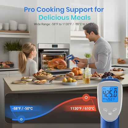 Etekcity Infrared Thermometer Laser Temperature Gun 1080, -58°F~ 1130°F for Meat Food Candy Pizza Oven, Heat Gun for Cooking, Kitchen, Fridge, Reptile, BBQ, HAVC, Adjustable Emissivity & Max Measure - color: Arctic Blue, style: Advanced
