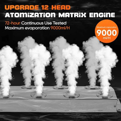 Upgrade Mist Maker Fogger 12 Heads (9000ml/H),Ultrasonic Fogger Humidifier with Floats（No need to add water）,110V 400W Power Water Proof Ultrasonic Mister,for Halloween Atmosphere,Preserva - size: Upgrade Mist Maker Fogger 12 Heads