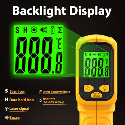 FKM Infrared Thermometer Gun Non-Contact Laser Temperature Gun,-58°F~986°F(-50°C~530°C) AdjustableEmissivity,Digital Thermometer Gun for Cooking,Oven,Griddle,Automotive,HVAC,Industrial,Not for Human - style: -58°F~986°F (-50°C~530°C)