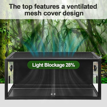 Large Front Opening Reptile Terrarium 35x18x18 Inch with Top Screen Ventilation, Ideal Glass Enclosure with Doors for Plant Landscaping and Housing Snakes Lizards Geckos