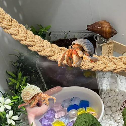 2PCS Hermit Crab Climbing Toys,Hermit Crab Rope Ladder Decor Reptile Hanging Vines Toys Hermit Crab Supplies Reptiles Habitat Tank Terrarium Accessories for Lizard Leopard Gecko Tree Frog(Flaxen)