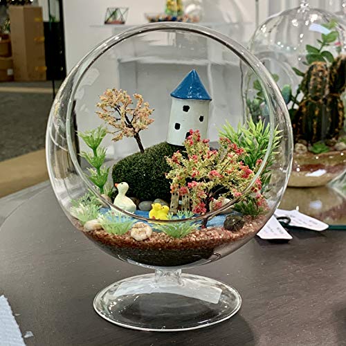 WGV Planter Terrarium with Stand, Ball Diameter 6" Height 7", Clear Glass Floral Container Vase, DIY Succulents Outdoor Garden Home Office Decor Slant Cut Orb, 1 Piece - size: 6"D