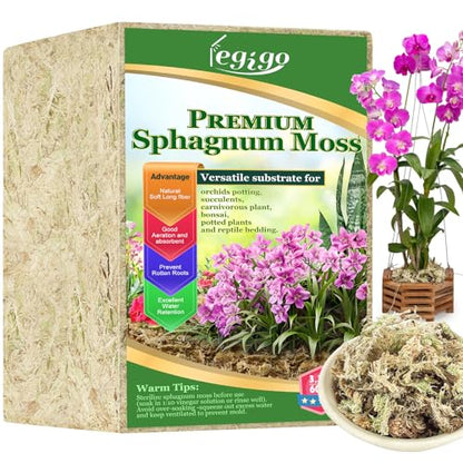 Legigo 3.3lb Natural Sphagnum Moss for Plants, 60QT Long Fiber Orchid Moss Potting Mix, Dried Sphagnum Moss for Plants Indoor, Orchid Repotting, Succulent, Carnivorous Plants, Terrarium and Reptiles - size: 3.3lb