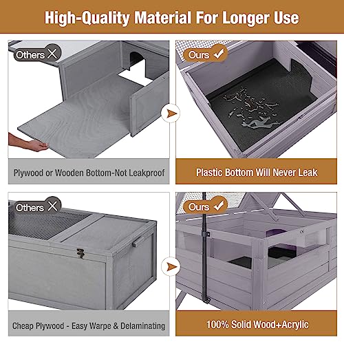 GUTINNEEN Tortoise Habitat Wooden Tortoise House with Lamp Holder Indoor Outdoor Reptile Enclosure for Turtle Lizard, Detachable Legs