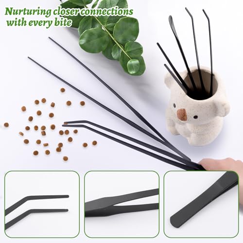 Stainless Steel Reptile Feeding Tongs with Rubber Tip，5 PCS Straight and Curved Long Tweezers Terrarium Aquascape Tools Feeder for Lizards Bearded Dragon Snake（Black）