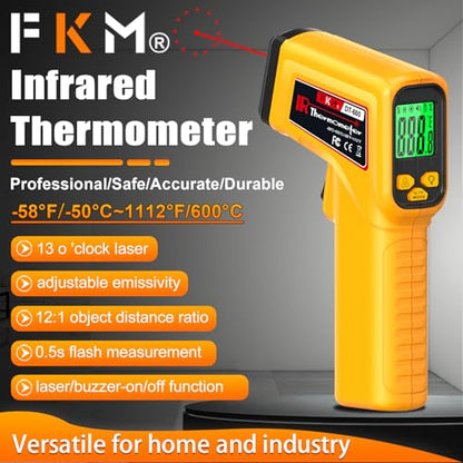 FKM Infrared Thermometer Gun High Precision 13-Point Laser Non-Contact Laser Temperature Gun,-58°F~1112°F,Digital IR Temp Gun for Cooking,Griddle,Oven,Food,HVAC,Automotive,Industrial Tool-2026 Upgrade - style: -58°F~1112°F (-50°C~600°C)