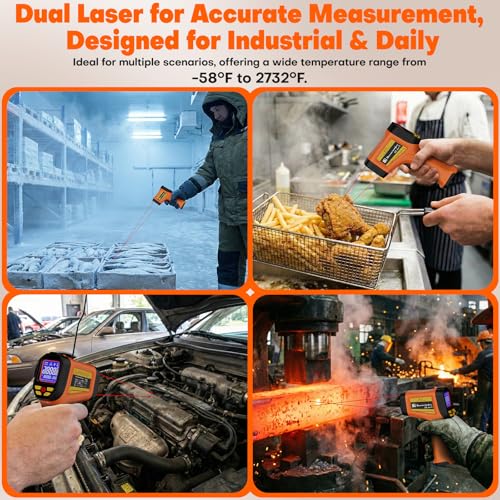 Dual-Laser Infrared Thermometer, -58°F to 2732°F (-50°C to 1500°C) Temperature Gun, 50:1 Non-Contact Temp Gun for Metal Smelting, Furnace, HVAC, Pizza Oven & Engine Diagnostics - color: -58°F to 2732°F ，Dual-Laser