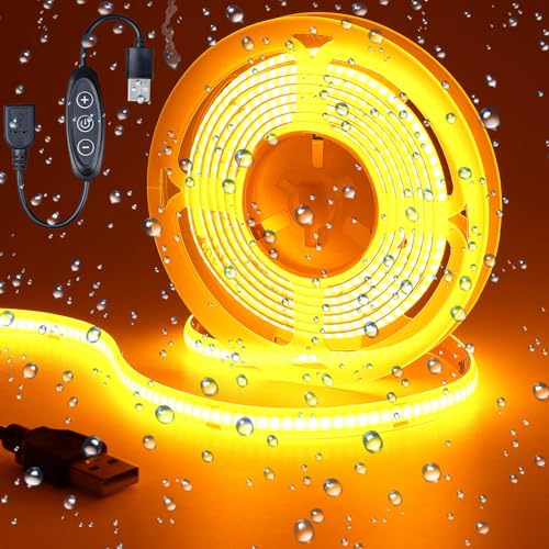 DC 5V USB COB Orange LED Strip Light USB Powered Dimmable IP65 Waterproof 6.6ft/2M 640LEDs with Dimmer High Brightness Flexible LED Tape Lights - color: Orange
