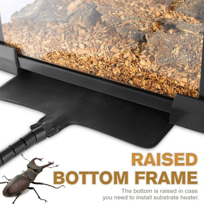 20"x12"x14" Reptile Terrarium, Escape-Proof Glass Arboreal Vivarium for Small Arboreal Reptiles Such as Crested Geckos, with Escape-Proof Lock & Feeding Hatch - size: 20"D x 12"W x 14"H