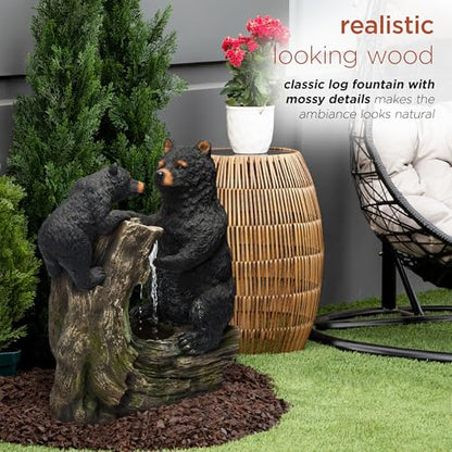 Alpine Corporation USA1132 Indoor/Outdoor Floor Bear and Cub on Log Fountain, Playful Bear and Cub Garden Fountain 26", Black - style: 26" H - Bear and Cub