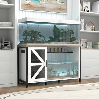 OC Orange-Casual 55-75 Gallon Aquarium Stand with LED Lighting & Power Outlets - Heavy Duty Metal Fish Tank Cabinet with Adjustable Shelves, 1000LB Capacity (White) - color: White