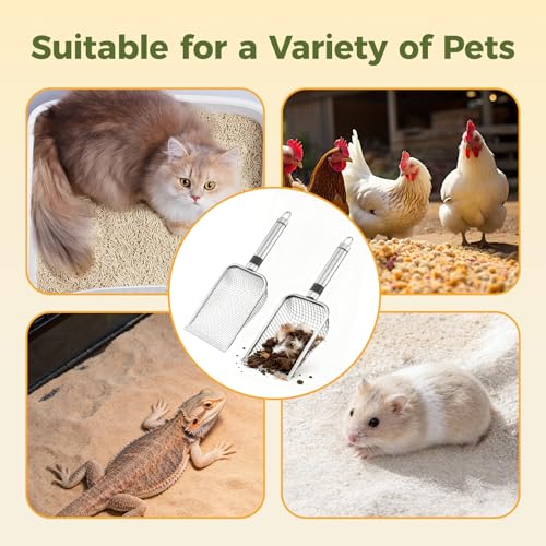 Chicken Poop Scooper, 2 Pack Chicken Coop Scoop Scoop Shovel Stainless Steel Metal Chicken Coop Cleaning Tool for Poop, Chicken Supplies, Cat Dog Rabbit Supplies(3.8mm+5.0mm) | Atiansen 2 Pack Stainless Steel Metal Chicken Poop Scooper (3.8mm+5.0mm)