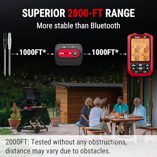 TempPro TempSpike 2000FT Wireless Meat Thermometer Digital with 2 Ultra-Thin Meat Probe, Grill Thermometer Wireless for Smoker, BBQ, Grill, Turkey Kitchent Gift for Dad Husband (Previously ThermoPro) - style: 2000ft Red