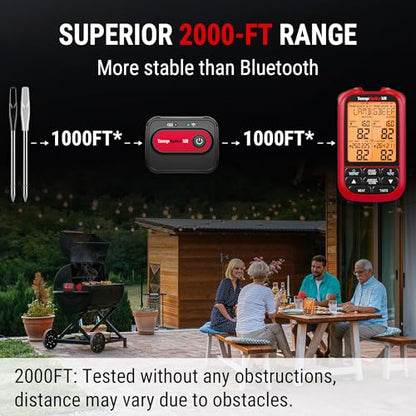 TempPro TempSpike 2000FT Wireless Meat Thermometer Digital with 2 Ultra-Thin Meat Probe, Grill Thermometer Wireless for Smoker, BBQ, Grill, Turkey Kitchent Gift for Dad Husband (Previously ThermoPro) - style: 2000ft Red