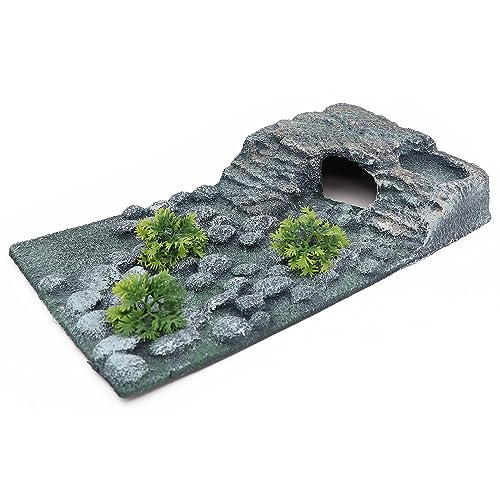 AQUA KT Turtle Ramp Climbing Basking Platform, Tortoise Dock and Hideout, Turtle Food Bowl, Terrarium Plant, in Complete Terrarium Aquatic Decoration Kit, Pack of 1 - color: Rectangular