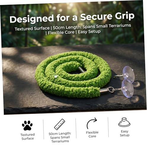UKCOCO Reptile Climbing Rope for Terrarium with Suction Cup Hook, Flexible and Stable Climbing Support, Realistic Green Plush and Plastic Vine for Lizard and Snake Habitat