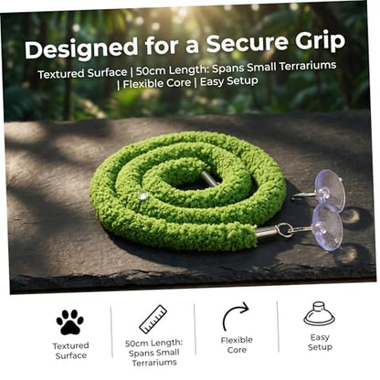 UKCOCO Reptile Climbing Rope for Terrarium with Suction Cup Hook, Flexible and Stable Climbing Support, Realistic Green Plush and Plastic Vine for Lizard and Snake Habitat