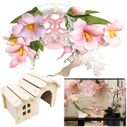 Reptile Hiding Branch &Ball Python - Enrichment Toys for Corn Snake,Tulip Artificial Bouquet Plant Artificial Decor for Snake Cage,Wood House for Leopard Gecko Habitat Lizard Chameleon Ball Pythons