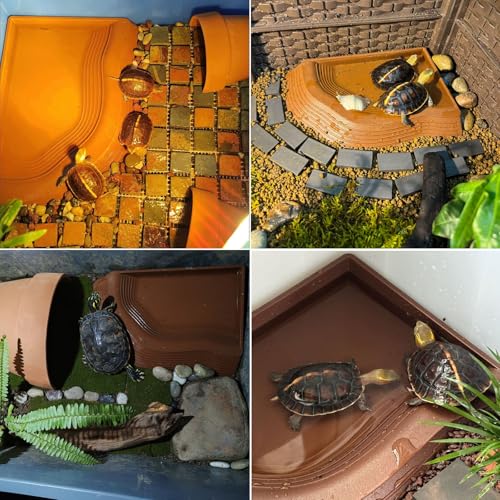3PCS Tortoise Water Bowl With Ramp - Leaf Food and Water Dish, Turtle Pool, Reptile Bathing Pool, Soaking Dish - Aquarium Habitat Accessories Large - size: Large