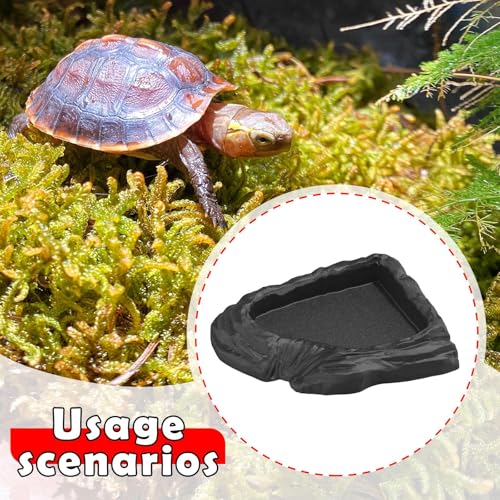 Reptile Water Dish Corner Reptile Feeding Dish Water Bowl Multipurpose Terrarium Bowl for Turtle Chameleon Semi Aquatic Snake, Black