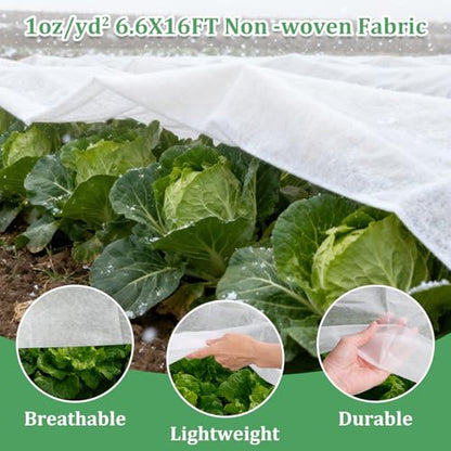 Plant Covers Freeze Protection 6.6 ft x 16 ft Floating Row Cover 1oz/yd² Garden Fabric Plant Cover for Winter Frost/Sun Pest Protection - color: White