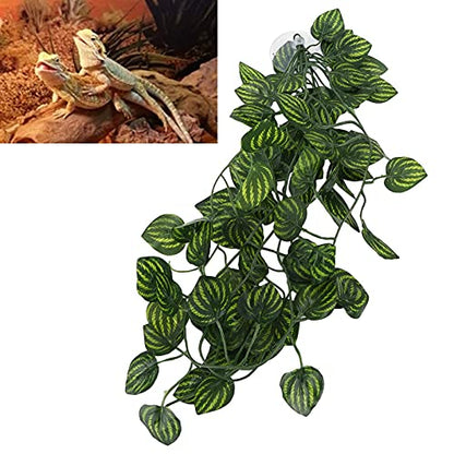 Pssopp Lifelike Plant Decorative Hanging Silk Terrarium Plant with Suction Cup for Reptile Rainforest Box Aquarium Landscape(NFF-80)