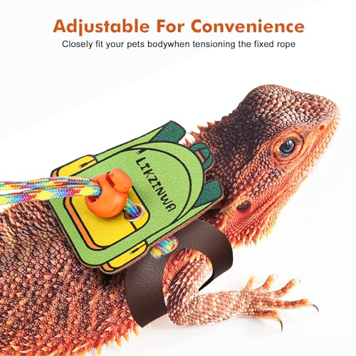 LIKZINWA Bearded Dragon Sling Carrier and Leash Harness,Small Animal Carrier with Adjustable Strap and 4 Size Pack Reptile Harness(Schoolbag+Carrier) - color: red+harness