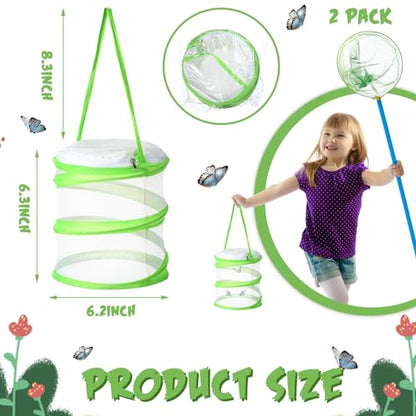 Sherr 2 Pcs Mini Butterfly Habitat Cage Clear Mesh Butterfly Net Cage Container Foldable Terrarium, 6.2x7.1inch (Green) - color: Green
