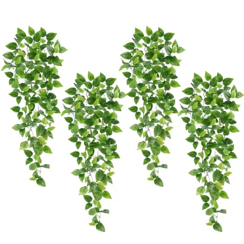 Whonline Fake Plants Hanging 4pcs Artificial Vines Fake Pothos 3.6FT for Living Room Indoor Outdoor Decor (No Baskets)