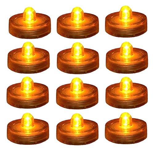 Halloween Pumpkin Lights Decoration,LED Battery Flameless Tea Light, Submersible Tea Candle Waterproof Decorations Underwater Vase Light for Party and Wedding,12 Pcs - color: Yellow