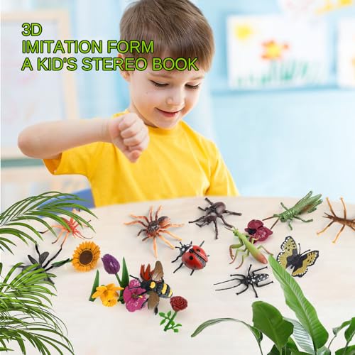 20Pcs Insect Toy Fake Plastic Bugs Figures for Kids - Flower Ladybug Bee Butterfly Ant Cricket Mantis Scorpion Spider School Project Birthday Cake Topper Party Favors April Fool's Day Prank Gifts - style: Insect