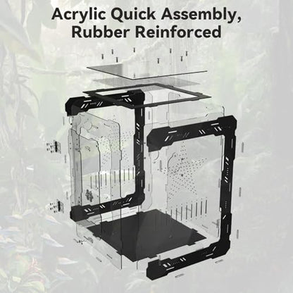 10"x10"x14" Acrylic Reptile Enclosure for Crested Gecko, 6 Gallon Escape-Proof Easy Assembly Large Floor Space, Front Opening Lizard Habitat for Leopard Gecko, Snake, Frog, Small Invertebrates
