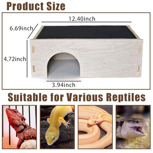 Bearded Dragon Basking Platform,Wood Gecko Hide with Basking Slate Rock,Wooden Reptile Hide Hideout Cave Terrarium Decor,Leopard Gecko Climbing Tank Accessories for Lizard,Gecko,Snake,Turtle