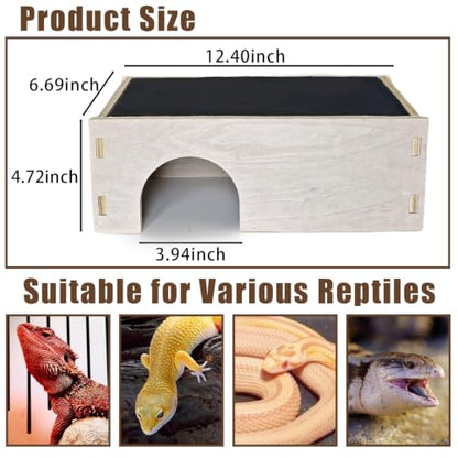 Bearded Dragon Basking Platform,Wood Gecko Hide with Basking Slate Rock,Wooden Reptile Hide Hideout Cave Terrarium Decor,Leopard Gecko Climbing Tank Accessories for Lizard,Gecko,Snake,Turtle