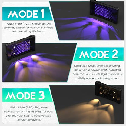 Dimmable LED Reptile UVB Lamp, 8000 Hours UVB Duration for Much Longer Lifespan, Adjustable 4/8/12-Hour Cycles, Suitable for Lizard and Chameleon, 12W, L Size - size: 12INCH